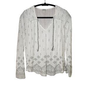 Lucky Brand Black & White Sheer Blouse - Size Small